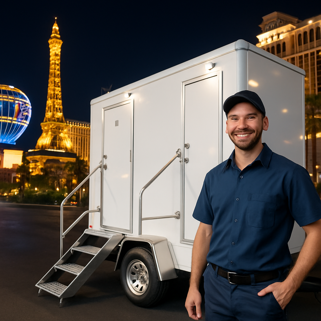 Restroom attendant servicing Las Vegas event